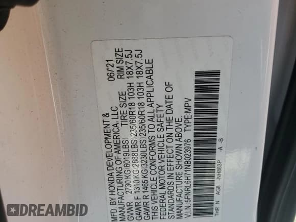 ✅ 2022 Honda Odyssey EX-L • VIN: 5FNRL6H71NB023976 • Лот: 91590255. Опубликован ранее на Copart с пробегом 105 771 миль. Бесплатный доступ к архиву аукционных продаж из США и подробный отчёт об истории автомобиля на DreamBid. Изображение 13.