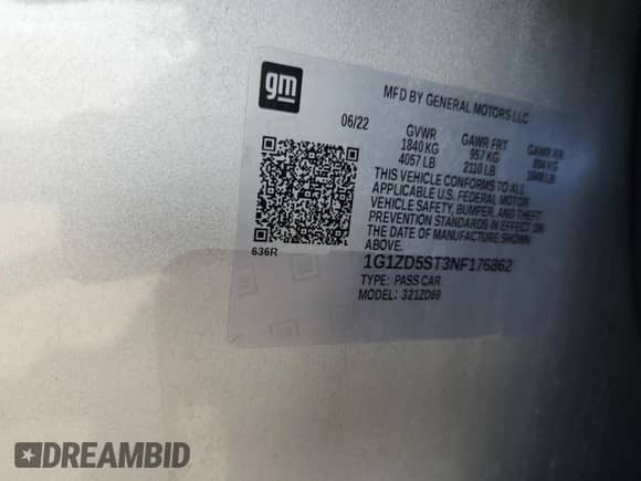 2022 Chevrolet Malibu LT with VIN 1G1ZD5ST3NF176862, listed as a Copart auction lot 80135585 with 69,980 mi miles and Salvage title. Bid and sale history available at DreamBid. Image 12.