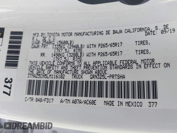✅ 2020 Toyota Tacoma SR5 • VIN: 3TMAZ5CN5LM116102 • Lot: 42755324. Wystawiony na IAAI z przebiegiem 63 730 mil. Bezpłatny archiwum sprzedaży aukcyjnych z USA i szczegółowy raport historii pojazdu na DreamBid. Zdjęcie 9.