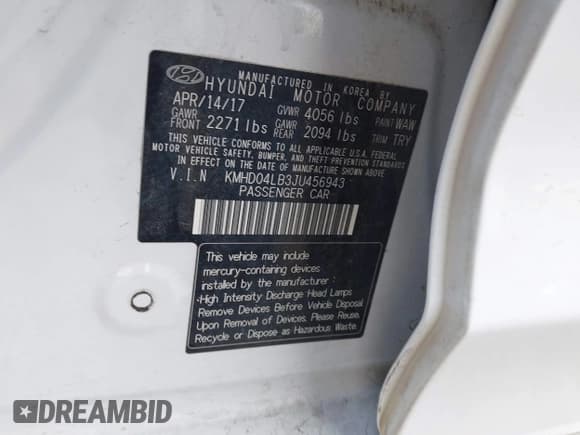 ✅ 2018 Hyundai Elantra Sport • VIN: KMHD04LB3JU456943 • Lot: 43374044. Listed on IAAI with 146,684 mi. Free auction sales archive from the USA and detailed vehicle history report at DreamBid. Image 9.