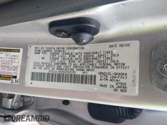 ✅ 2005 Toyota 4Runner SR5 • VIN: JTEZU14R350062330 • Lot: 42412161. Wystawiony na IAAI z przebiegiem 211 986 mil. Bezpłatny archiwum sprzedaży aukcyjnych z USA i szczegółowy raport historii pojazdu na DreamBid. Zdjęcie 9.