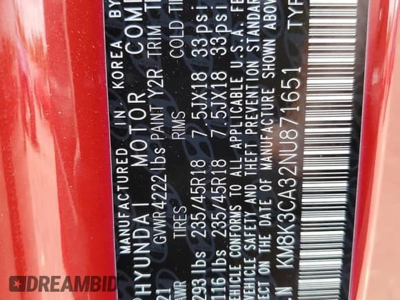 ✅ 2022 Hyundai Kona N Line • VIN: KM8K3CA32NU871651 • Лот: 65279094. Опубликован ранее на Copart с пробегом 35 276 миль. Бесплатный доступ к архиву аукционных продаж из США и подробный отчёт об истории автомобиля на DreamBid. Изображение 15.