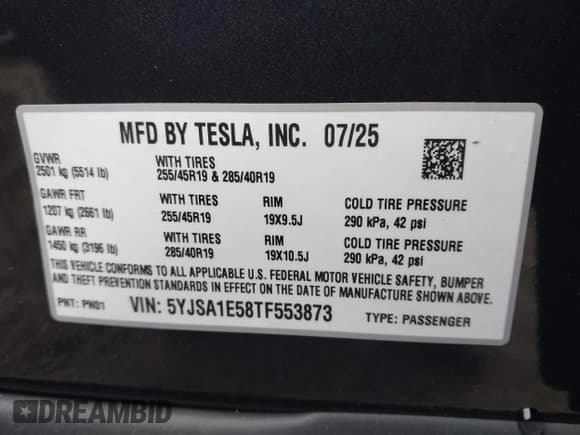 ✅ 2026 Tesla Model S • VIN: 5YJSA1E58TF553873 • Лот: 43753663. Опубликован ранее на IAAI с пробегом 2 285 миль. Бесплатный доступ к архиву аукционных продаж из США и подробный отчёт об истории автомобиля на DreamBid. Изображение 9.