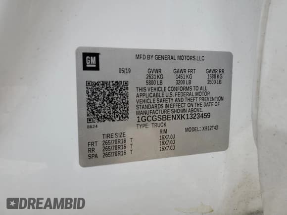 ✅ 2019 Chevrolet Colorado 2WD Work Truck • VIN: 1GCGSBENXK1323459 • Лот: 61876024. Опубликован ранее на Copart с пробегом Не указан. Бесплатный доступ к архиву аукционных продаж из США и подробный отчёт об истории автомобиля на DreamBid. Изображение 14.