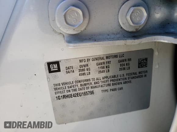 ✅ 2014 Chevrolet Volt • VIN: 1G1RH6E42EU165796 • Lot: 85094904. Wystawiony na Copart z przebiegiem 132 832 mil. Bezpłatny archiwum sprzedaży aukcyjnych z USA i szczegółowy raport historii pojazdu na DreamBid. Zdjęcie 12.