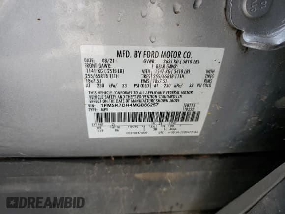 ✅ 2021 Ford Explorer XLT • VIN: 1FMSK7DH4MGB86257 • Lot: 67754795. Wystawiony na Copart z przebiegiem 145 177 mil. Bezpłatny archiwum sprzedaży aukcyjnych z USA i szczegółowy raport historii pojazdu na DreamBid. Zdjęcie 14.