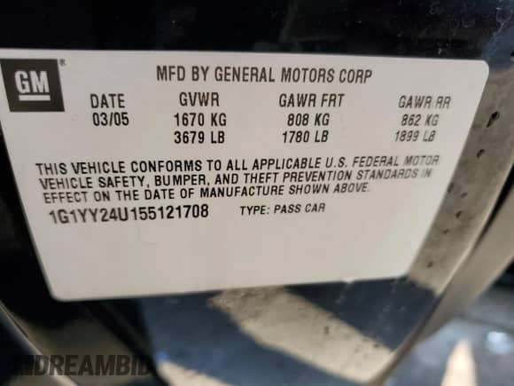 2005 Chevrolet Corvette with VIN 1G1YY24U155121708, listed as a Copart auction lot 75888114 with 112,316 mi miles and Salvage title. Bid and sale history available at DreamBid. Image 12.