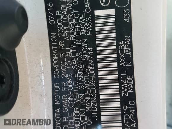 2017 Toyota Prius Five с VIN JTDZN3EU6HJ059744, выставлен на аукционе Copart как лот 87434735 с пробегом 72 290 миль миль и Списание • Salvage title. История ставок и продаж доступна на DreamBid. Изображение 12.