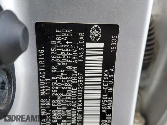 ✅ 2012 Toyota Camry SE • VIN: 4T1BF1FK4CU025997 • Лот: 93192405. Опубликован ранее на Copart с пробегом 301 119 миль. Бесплатный доступ к архиву аукционных продаж из США и подробный отчёт об истории автомобиля на DreamBid. Изображение 13.