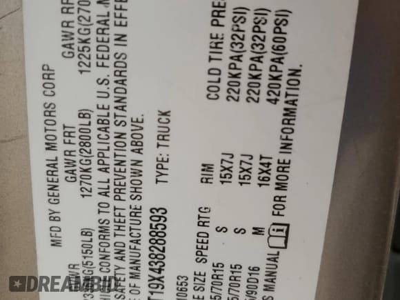 ✅ 2003 GMC Sonoma SLS • VIN: 1GTDT19X438288593 • Lot: 84070924. Listed on Copart with 146,524 mi. Free auction sales archive from the USA and detailed vehicle history report at DreamBid. Image 12.