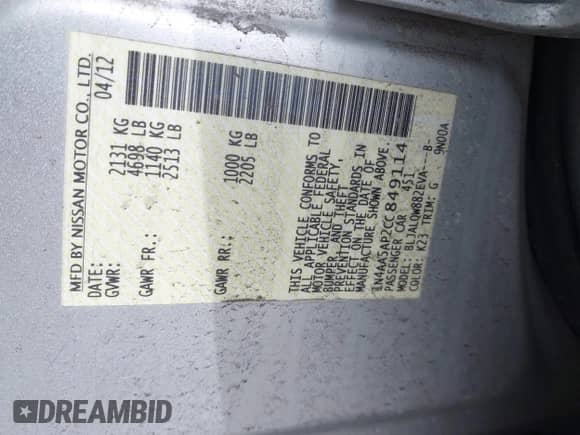 2012 Nissan Maxima S с VIN 1N4AA5AP2CC849114, выставлен на аукционе IAAI как лот 41900516 с пробегом 207 880 миль миль и . История ставок и продаж доступна на DreamBid. Изображение 9.