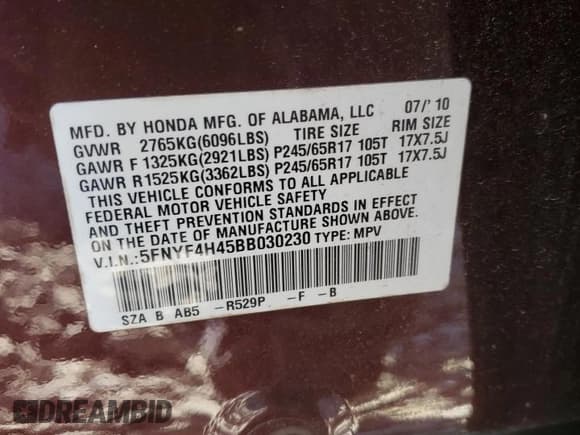 ✅ 2011 Honda Pilot EX • VIN: 5FNYF4H45BB030230 • Lot: 86673205. Listed on Copart with 131,774 mi. Free auction sales archive from the USA and detailed vehicle history report at DreamBid. Image 13.