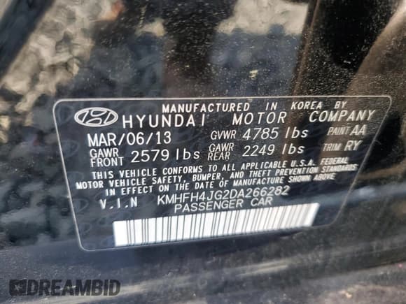 ✅ 2013 Hyundai Azera • VIN: KMHFH4JG2DA266282 • Lot: 59156175. Wystawiony na Copart z przebiegiem 135 013 mil. Bezpłatny archiwum sprzedaży aukcyjnych z USA i szczegółowy raport historii pojazdu na DreamBid. Zdjęcie 12.