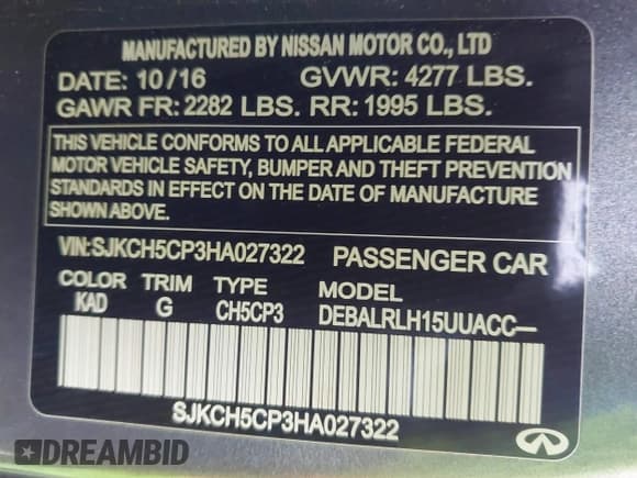 ✅ 2017 Infiniti QX30 Premium • VIN: SJKCH5CP3HA027322 • Lot: 41212757. Listed on IAAI with 88,393 mi. Free auction sales archive from the USA and detailed vehicle history report at DreamBid. Image 9.