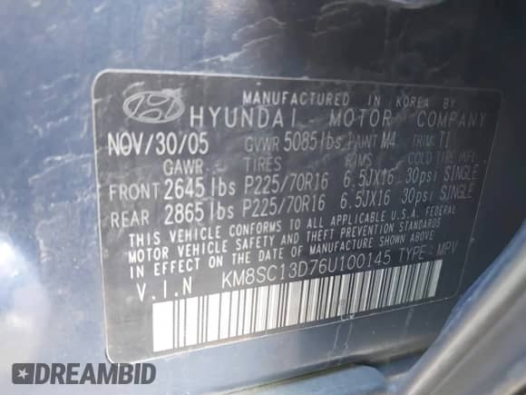 ✅ 2006 Hyundai Santa Fe GLS • VIN: KM8SC13D76U100145 • Лот: 41093265. Размещён на IAAI с пробегом 164 028 миль миль. Получите бесплатный доступ к архиву аукционных продаж из США и посмотрите подробный отчёт об истории автомобиля на DreamBid. Изображение 9.