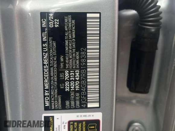 ✅ 2024 Mercedes-Benz GLE 450e • VIN: 4JGFB4GB7RB198382 • Lot: 91078495. Listed on Copart with 28,189 mi. Free auction sales archive from the USA and detailed vehicle history report at DreamBid. Image 10.