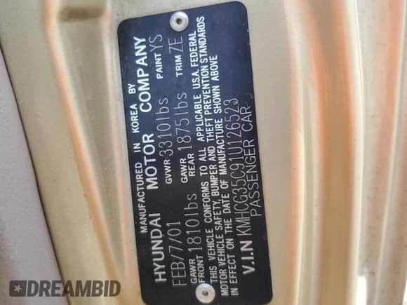 2001 Hyundai Accent GS z VIN KMHCG35C91U126523, wystawiony jako Copart lot #59768915 z przebiegiem 211 198 mil mil oraz Szkoda całkowita • Salvage title. Historia ofert i sprzedaży dostępna na DreamBid. Obrazek 12.