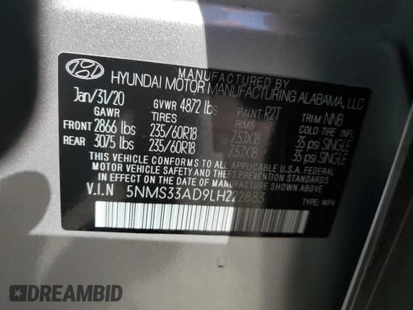 ✅ 2020 Hyundai Santa Fe SEL • VIN: 5NMS33AD9LH222883 • Лот: 40786713. Опубликован ранее на Copart с пробегом 29 624 миль. Бесплатный доступ к архиву аукционных продаж из США и подробный отчёт об истории автомобиля на DreamBid. Изображение 15.