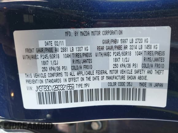 ✅ 2011 Mazda CX-9 Touring • VIN: JM3TB3CV2B0321659 • Lot: 42692839. Wystawiony na IAAI z przebiegiem 154 376 mil. Bezpłatny archiwum sprzedaży aukcyjnych z USA i szczegółowy raport historii pojazdu na DreamBid. Zdjęcie 9.