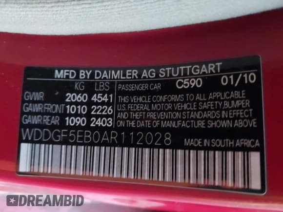 ✅ 2010 Mercedes-Benz C 300 Sport • VIN: WDDGF5EB0AR112028 • Lot: 43731204. Listed on IAAI with Not provided. Free auction sales archive from the USA and detailed vehicle history report at DreamBid. Image 9.