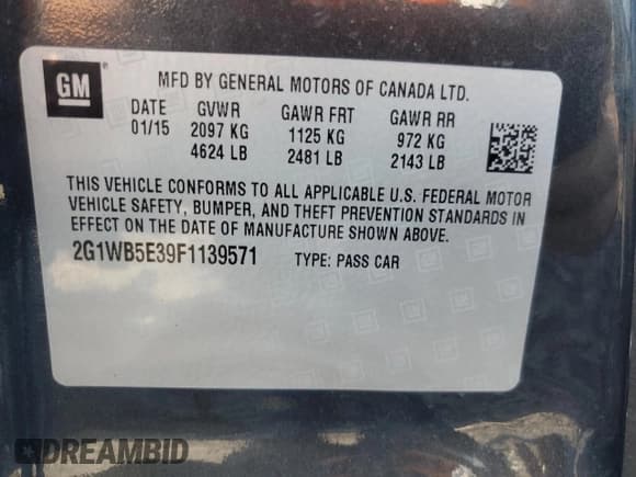 ✅ 2015 Chevrolet Impala LT • VIN: 2G1WB5E39F1139571 • Лот: 71607464. Опубликован ранее на Copart с пробегом 103 142 миль. Бесплатный доступ к архиву аукционных продаж из США и подробный отчёт об истории автомобиля на DreamBid. Изображение 15.