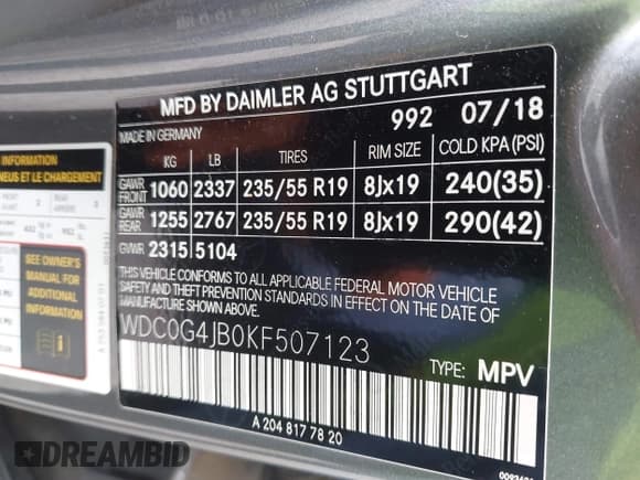 ✅ 2019 Mercedes-Benz GLC 300 • VIN: WDC0G4JB0KF507123 • Lot: 42194416. Listed on IAAI with 64,442 mi. Free auction sales archive from the USA and detailed vehicle history report at DreamBid. Image 9.