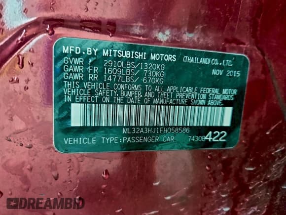 ✅ 2015 Mitsubishi Mirage DE • VIN: ML32A3HJ1FH058586 • Lot: 93214335. Listed on Copart with 145,479 mi. Free auction sales archive from the USA and detailed vehicle history report at DreamBid. Image 12.