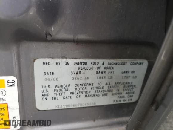 ✅ 2007 Chevrolet Aveo LS • VIN: KL1TD56687B045235 • Lot: 80944043. Wystawiony na Copart z przebiegiem 196 112 mil. Bezpłatny archiwum sprzedaży aukcyjnych z USA i szczegółowy raport historii pojazdu na DreamBid. Zdjęcie 15.