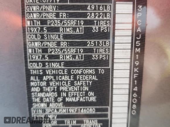 ✅ 2019 Infiniti QX50 Luxe • VIN: 3PCAJ5M19KF146080 • Лот: 84017025. Опубликован ранее на Copart с пробегом 59 598 миль. Бесплатный доступ к архиву аукционных продаж из США и подробный отчёт об истории автомобиля на DreamBid. Изображение 13.