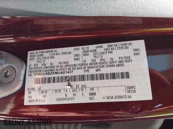 ✅ 2021 Ford Escape SE Hybrid • VIN: 1FMCU0BZXMUA01437 • Лот: 42990464. Опубликован ранее на IAAI с пробегом Не указан. Бесплатный доступ к архиву аукционных продаж из США и подробный отчёт об истории автомобиля на DreamBid. Изображение 9.