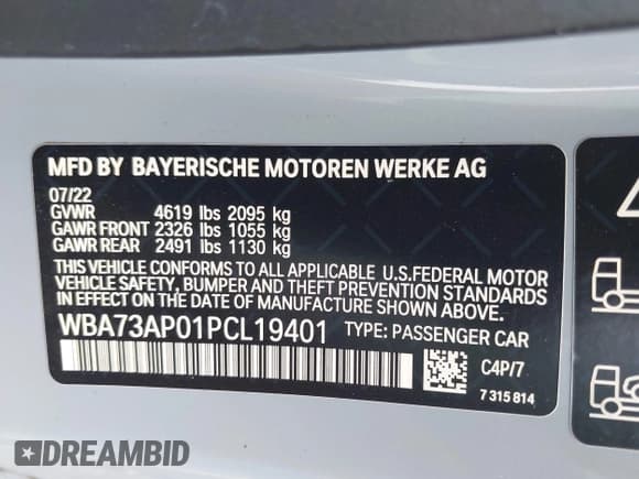 ✅ 2023 BMW 4 Series 430i xDrive • VIN: WBA73AP01PCL19401 • Лот: 42769242. Опубликован ранее на IAAI с пробегом 35 611 миль. Бесплатный доступ к архиву аукционных продаж из США и подробный отчёт об истории автомобиля на DreamBid. Изображение 9.