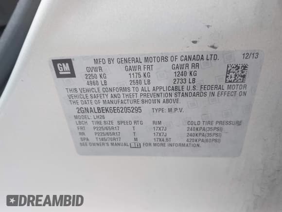 ✅ 2014 Chevrolet Equinox LT • VIN: 2GNALBEK6E6205295 • Lot: 43501347. Listed on IAAI with 129,168 mi. Free auction sales archive from the USA and detailed vehicle history report at DreamBid. Image 9.