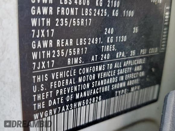 ✅ 2017 Volkswagen Tiguan Wolfsburg Edition • VIN: WVGRV7AX3HW502826 • Лот: 94908105. Опубликован ранее на Copart с пробегом 166 472 миль. Бесплатный доступ к архиву аукционных продаж из США и подробный отчёт об истории автомобиля на DreamBid. Изображение 14.