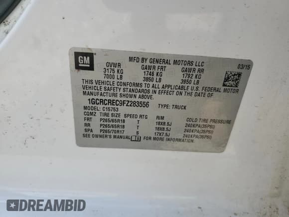 ✅ 2015 Chevrolet Silverado 1500 LT • VIN: 1GCRCREC9FZ283556 • Лот: 71710754. Опубликован ранее на Copart с пробегом 109 439 миль. Бесплатный доступ к архиву аукционных продаж из США и подробный отчёт об истории автомобиля на DreamBid. Изображение 13.