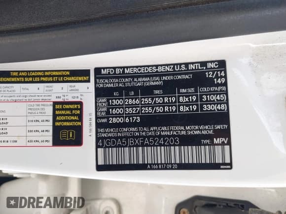 ✅ 2015 Mercedes-Benz M 350 • VIN: 4JGDA5JBXFA524203 • Lot: 43373912. Listed on IAAI with 82,957 mi. Free auction sales archive from the USA and detailed vehicle history report at DreamBid. Image 9.