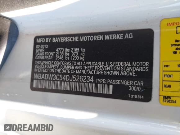 ✅ 2013 BMW 3 Series 328i • VIN: WBADW3C54DJ526234 • Lot: 41671830. Wystawiony na IAAI z przebiegiem Nie podano. Bezpłatny archiwum sprzedaży aukcyjnych z USA i szczegółowy raport historii pojazdu na DreamBid. Zdjęcie 9.