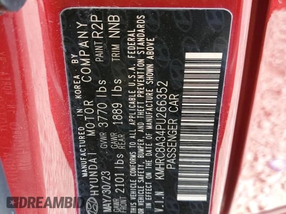 ✅ 2023 Hyundai Venue SEL • VIN: KMHRC8A34PU266352 • Lot: 52443305. Listed on Copart with 36,916 mi. Free auction sales archive from the USA and detailed vehicle history report at DreamBid. Image 13.