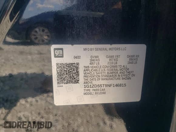 2022 Chevrolet Malibu LT с VIN 1G1ZD5ST9NF146815, выставлен на аукционе Copart как лот 62669465 с пробегом 86 021 миль миль и Списание • Salvage title. История ставок и продаж доступна на DreamBid. Изображение 12.