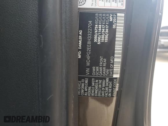 ✅ 2017 Mercedes-Benz Metris Passenger • VIN: WD4PG2EE8H3322704 • Lot: 71613624. Listed on Copart with 40,429 mi. Free auction sales archive from the USA and detailed vehicle history report at DreamBid. Image 13.