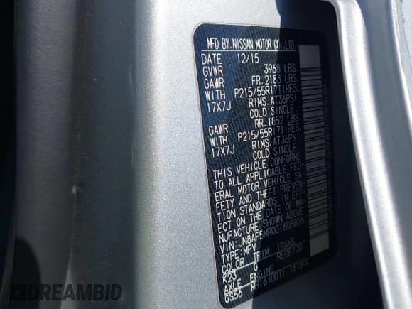 ✅ 2016 Nissan Juke S • VIN: JN8AF5MR0GT605836 • Lot: 42744649. Listed on IAAI with 126,030 mi. Free auction sales archive from the USA and detailed vehicle history report at DreamBid. Image 9.