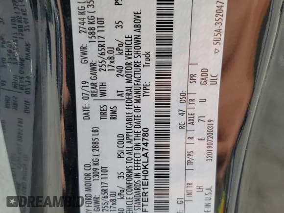 ✅ 2019 Ford Ranger XL • VIN: 1FTER1EH0KLA74780 • Лот: 87215725. Опубликован ранее на Copart с пробегом 52 740 миль. Бесплатный доступ к архиву аукционных продаж из США и подробный отчёт об истории автомобиля на DreamBid. Изображение 12.