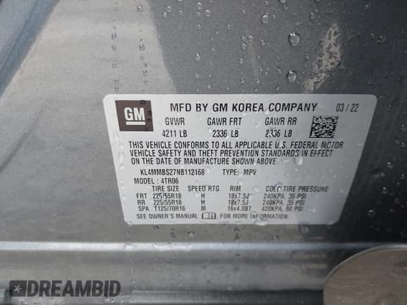 ✅ 2022 Buick Encore GX Preferred • VIN: KL4MMBS27NB112168 • Lot: 41996307. Listed on IAAI with 51,291 mi. Free auction sales archive from the USA and detailed vehicle history report at DreamBid. Image 9.