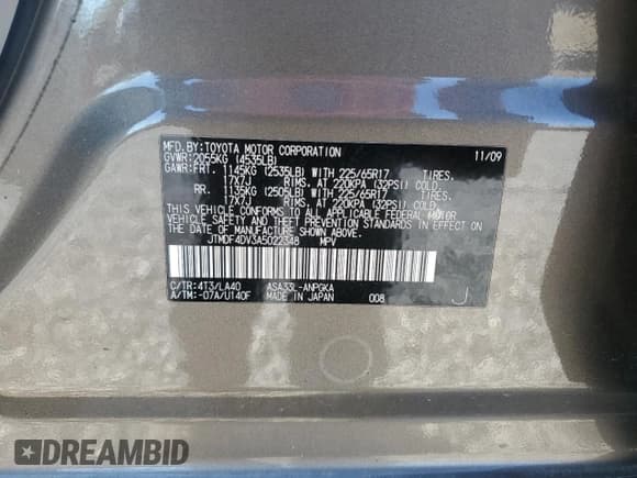 ✅ 2010 Toyota RAV4 Limited • VIN: JTMDF4DV3A5022348 • Lot: 86073135. Listed on Copart with 94,450 mi. Free auction sales archive from the USA and detailed vehicle history report at DreamBid. Image 13.