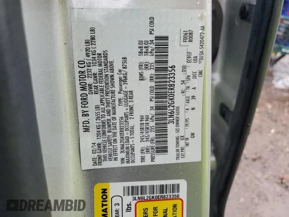 ✅ 2014 Lincoln MKZ • VIN: 3LN6L2GK0ER823356 • Лот: 81513855. Опубликован ранее на Copart с пробегом 179 622 миль. Бесплатный доступ к архиву аукционных продаж из США и подробный отчёт об истории автомобиля на DreamBid. Изображение 13.