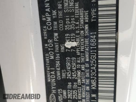 2016 Hyundai Tucson Limited z VIN KM8J3CA25GU116841, wystawiony jako Copart lot #68388095 z przebiegiem 106 242 mil mil oraz Czysty tytuł • Clean title. Historia ofert i sprzedaży dostępna na DreamBid. Obrazek 13.