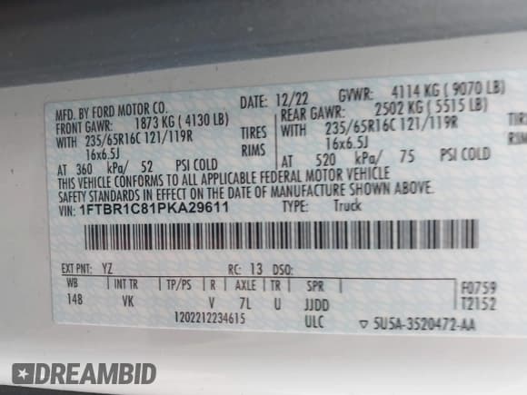 ✅ 2023 Ford Transit Cargo • VIN: 1FTBR1C81PKA29611 • Лот: 42592803. Опубликован ранее на IAAI с пробегом 30 029 миль. Бесплатный доступ к архиву аукционных продаж из США и подробный отчёт об истории автомобиля на DreamBid. Изображение 9.