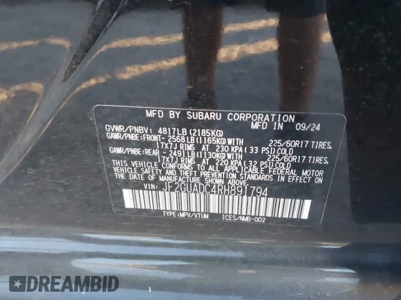 ✅ 2024 Subaru Crosstrek Premium • VIN: JF2GUADC4RH891794 • Lot: 43301418. Listed on IAAI with 34,204 mi. Free auction sales archive from the USA and detailed vehicle history report at DreamBid. Image 9.