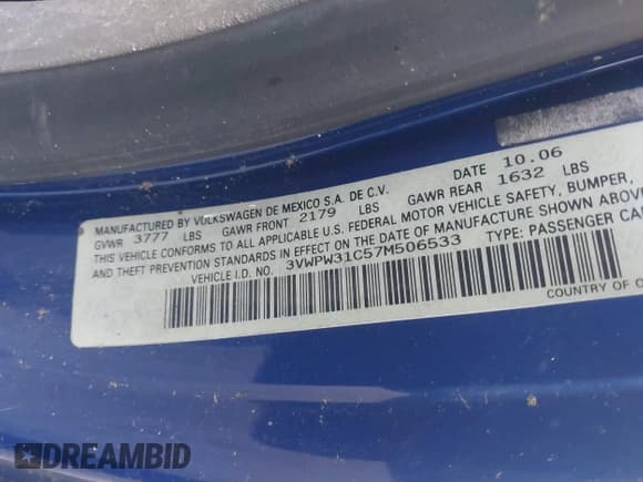 ✅ 2007 Volkswagen Beetle • VIN: 3VWPW31C57M506533 • Lot: 43891960. Listed on IAAI with 287,844 mi. Free auction sales archive from the USA and detailed vehicle history report at DreamBid. Image 9.