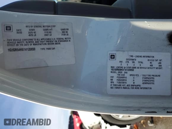 ✅ 2001 Oldsmobile Aurora • VIN: 1G3GR64HX14120650 • Lot: 86421344. Listed on Copart with 91,452 mi. Free auction sales archive from the USA and detailed vehicle history report at DreamBid. Image 13.