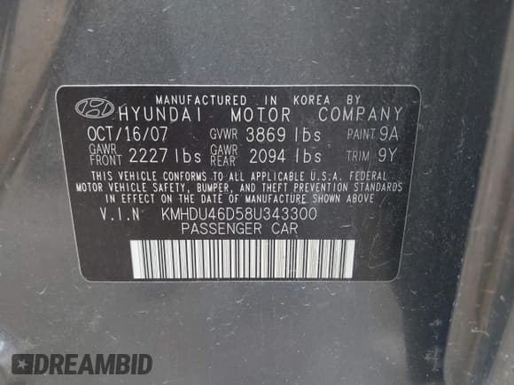 ✅ 2008 Hyundai Elantra GLS • VIN: KMHDU46D58U343300 • Lot: 42538190. Listed on IAAI with 79,429 mi. Free auction sales archive from the USA and detailed vehicle history report at DreamBid. Image 9.